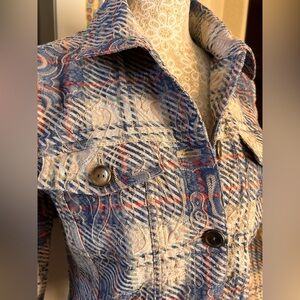 Analogy Blue Multicolored Floral Embroidered Boho Jacket Size Small